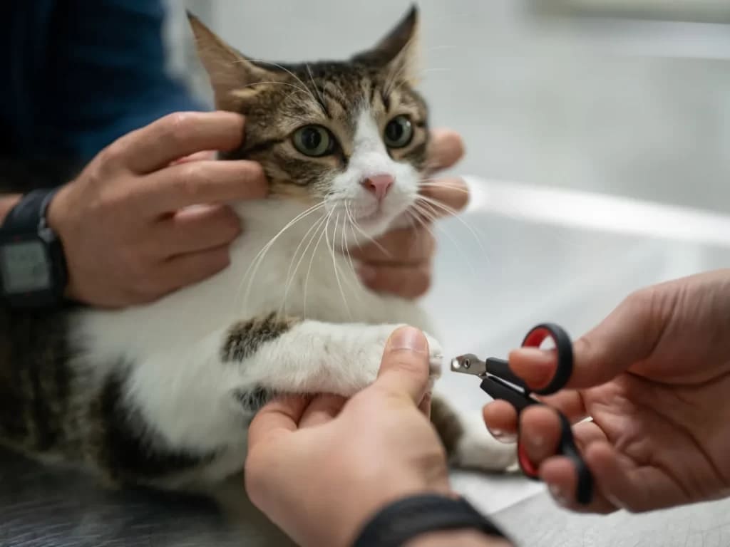 a man cutting cats nails with Cat nail clippers from Pet Republique