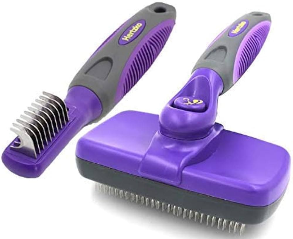 blue color Self Cleaning Slicker Brush by Hertzko