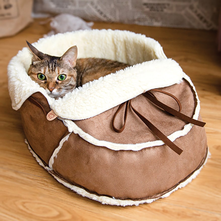 cat laying in a cat bed